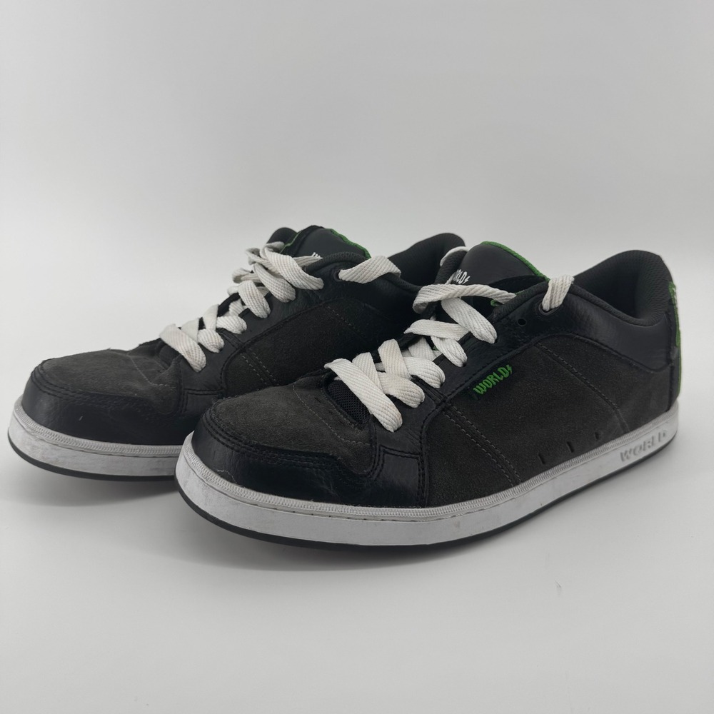 World Industries Raze Mens Skate Shoes Black Green Suede‎ Leather Low Top 10.5